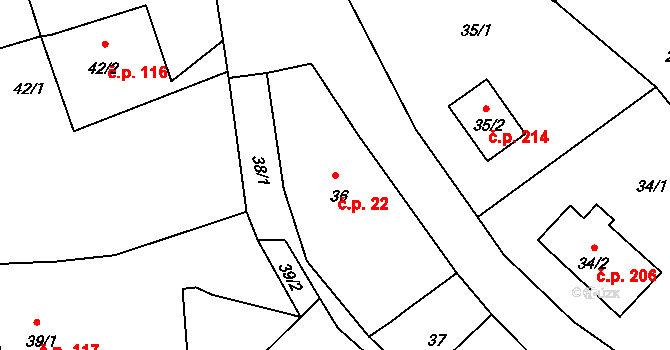 Dolní Libchava 22, Česká Lípa na parcele st. 36 v KÚ Dolní Libchava, Katastrální mapa