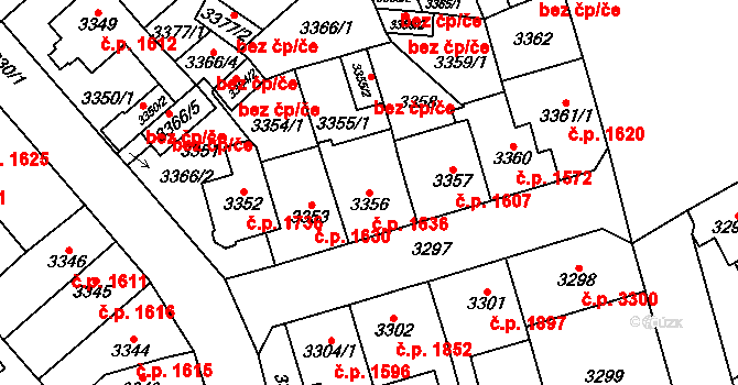 Chomutov 1636 na parcele st. 3356 v KÚ Chomutov I, Katastrální mapa