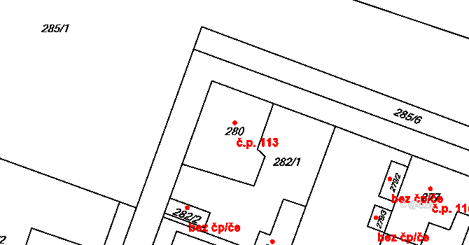 Bukovec 113, Plzeň na parcele st. 280 v KÚ Bukovec, Katastrální mapa