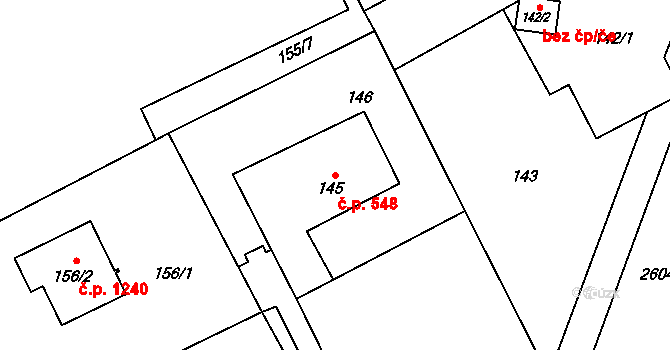 Prostřední Suchá 548, Havířov na parcele st. 145 v KÚ Prostřední Suchá, Katastrální mapa
