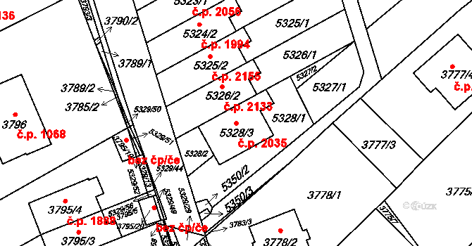 Řečkovice 2035, Brno na parcele st. 5328/3 v KÚ Řečkovice, Katastrální mapa