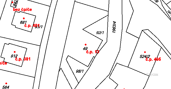 Rokytnice 13, Vsetín na parcele st. 49 v KÚ Rokytnice u Vsetína, Katastrální mapa