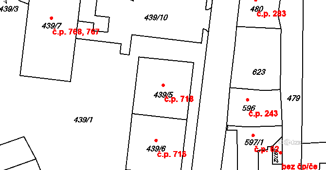 Hrádek nad Nisou 718 na parcele st. 439/5 v KÚ Hrádek nad Nisou, Katastrální mapa
