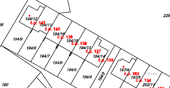 Holubov 137 na parcele st. 194/13 v KÚ Holubov, Katastrální mapa