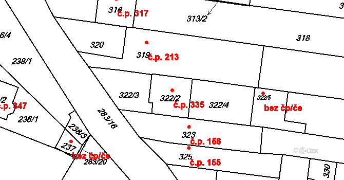 Opatovice 335 na parcele st. 322/2 v KÚ Opatovice u Rajhradu, Katastrální mapa
