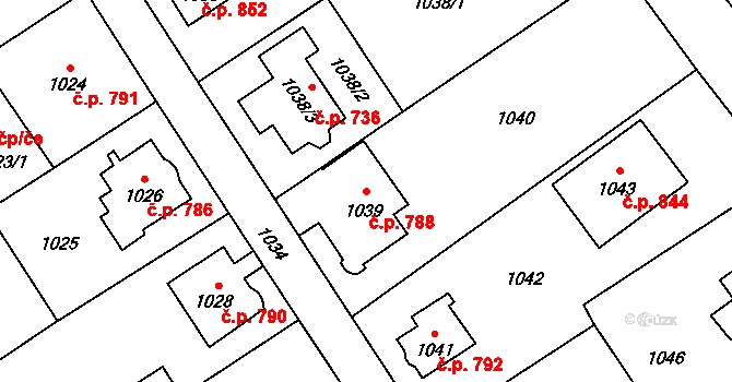 Šluknov 788 na parcele st. 1039 v KÚ Šluknov, Katastrální mapa