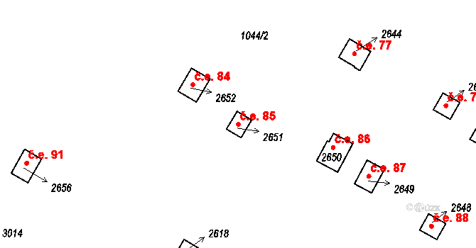 Hamrníky 85, Mariánské Lázně na parcele st. 2651 v KÚ Úšovice, Katastrální mapa