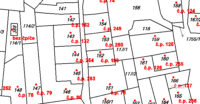 Libochovice 180 na parcele st. 152 v KÚ Libochovice, Katastrální mapa
