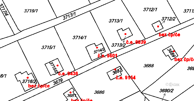 Střekov 9501, Ústí nad Labem na parcele st. 3714/2 v KÚ Střekov, Katastrální mapa
