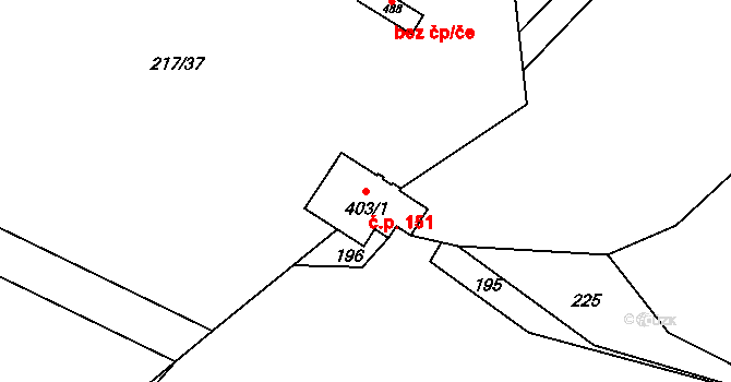 Špičák 151, Železná Ruda na parcele st. 403/1 v KÚ Špičák, Katastrální mapa