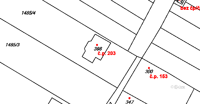 Drslavice 203 na parcele st. 398 v KÚ Drslavice, Katastrální mapa