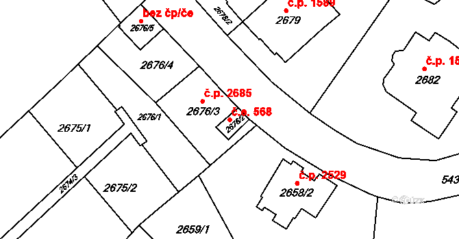 Znojmo 568 na parcele st. 2676/2 v KÚ Znojmo-město, Katastrální mapa