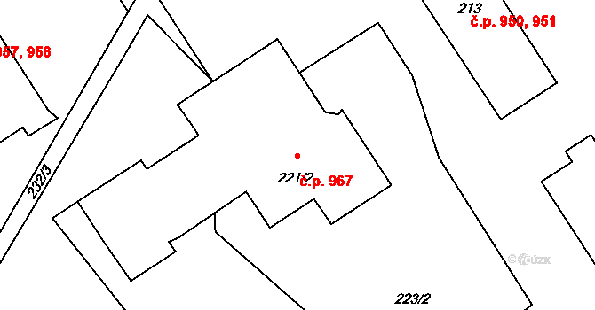 Kopřivnice 967 na parcele st. 221/2 v KÚ Kopřivnice, Katastrální mapa