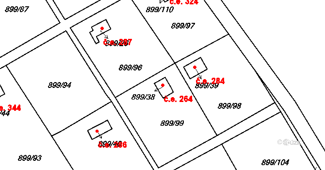 Chlumec 264 na parcele st. 899/38 v KÚ Chlumec u Chabařovic, Katastrální mapa