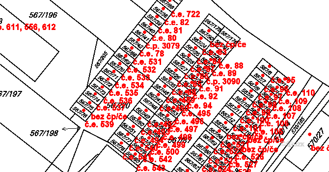 Vyškov-Předměstí 489, Vyškov na parcele st. 567/46 v KÚ Vyškov, Katastrální mapa