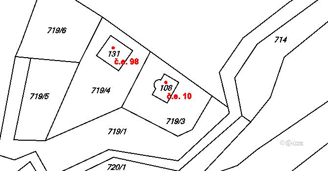 Hodkov 10, Zbraslavice na parcele st. 108 v KÚ Hodkov, Katastrální mapa