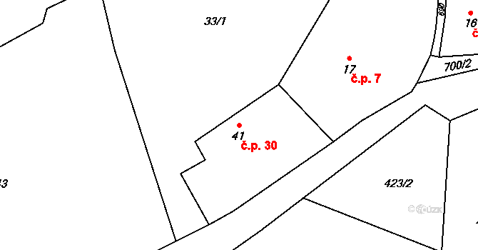 Sušetice 30, Sedlec-Prčice na parcele st. 41 v KÚ Sušetice, Katastrální mapa