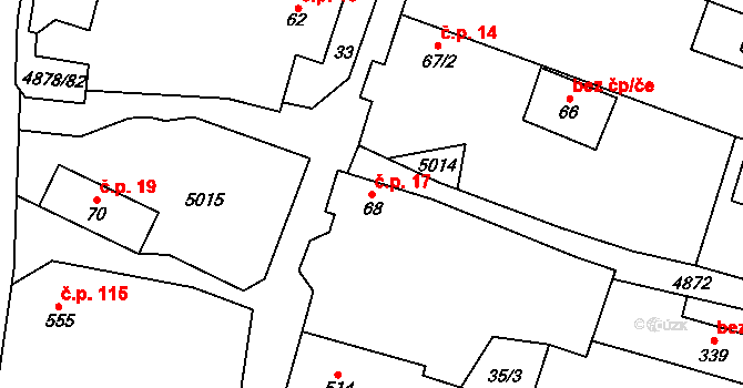 Újezd 17 na parcele st. 68 v KÚ Újezd u Valašských Klobouk, Katastrální mapa