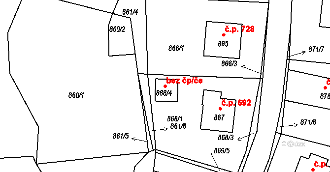 Sedlčany 38665549 na parcele st. 868/4 v KÚ Sedlčany, Katastrální mapa
