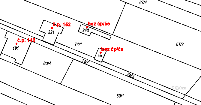 Koryčany 42842549 na parcele st. 244 v KÚ Lískovec, Katastrální mapa