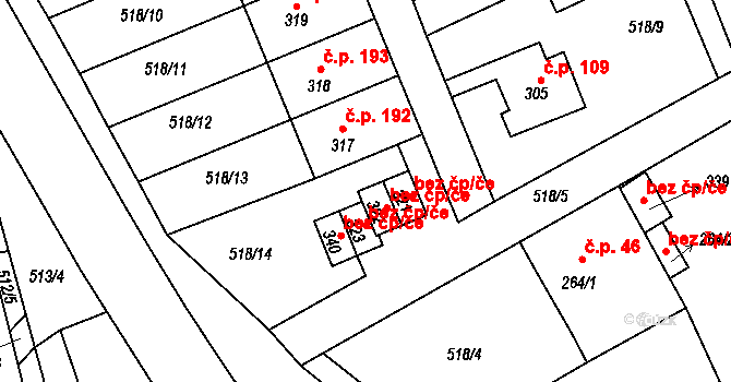 Ohnišov 44236549 na parcele st. 322 v KÚ Ohnišov, Katastrální mapa