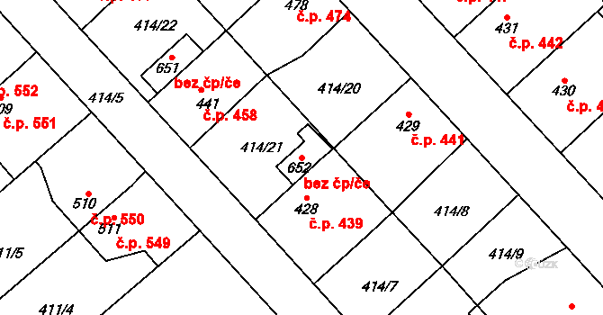 Benátky nad Jizerou 45272549 na parcele st. 652 v KÚ Nové Benátky, Katastrální mapa