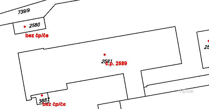 Nymburk 2589 na parcele st. 2581 v KÚ Nymburk, Katastrální mapa