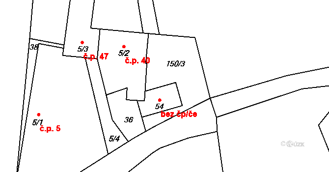 Čestice 47025549 na parcele st. 54 v KÚ Nuzín, Katastrální mapa