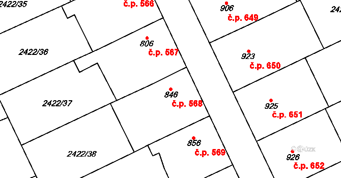 Polešovice 568 na parcele st. 846 v KÚ Polešovice, Katastrální mapa
