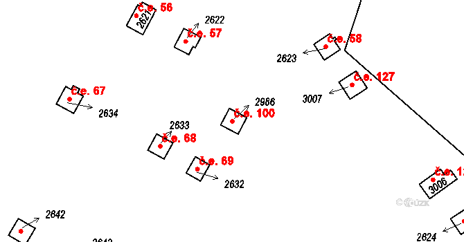 Hamrníky 100, Mariánské Lázně na parcele st. 2986 v KÚ Úšovice, Katastrální mapa