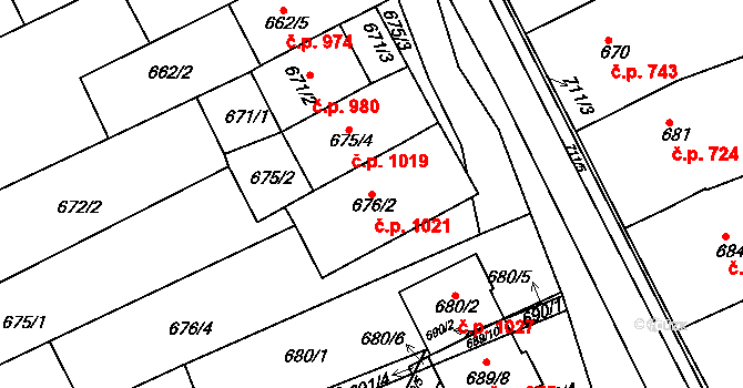 Nivnice 1021 na parcele st. 676/2 v KÚ Nivnice, Katastrální mapa