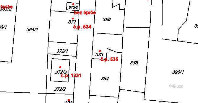 Nýřany 535 na parcele st. 383 v KÚ Nýřany, Katastrální mapa