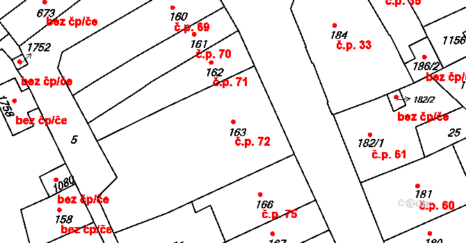 Broumov 72 na parcele st. 163 v KÚ Broumov, Katastrální mapa