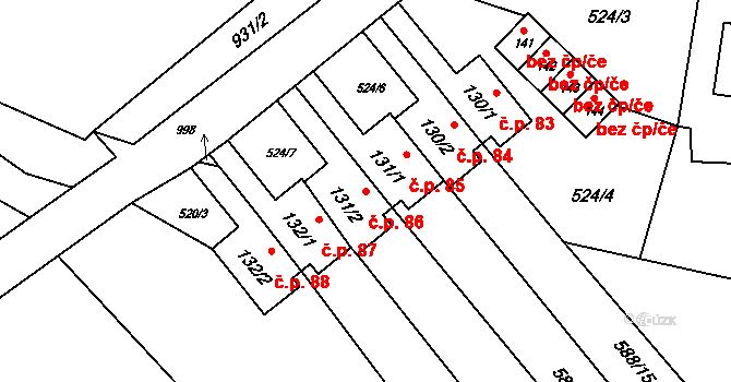 Malšovice 86 na parcele st. 131/2 v KÚ Malšovice, Katastrální mapa