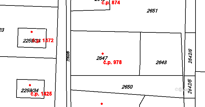 Dětmarovice 978 na parcele st. 2647 v KÚ Dětmarovice, Katastrální mapa