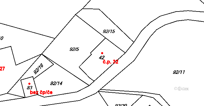 Račov 32, Zdíkov na parcele st. 42 v KÚ Račov, Katastrální mapa