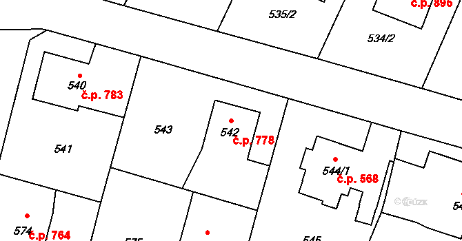 Mohelnice 778 na parcele st. 542 v KÚ Mohelnice, Katastrální mapa