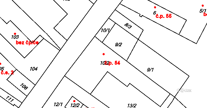 Jestřabí 54, Fulnek na parcele st. 10/2 v KÚ Jestřabí u Fulneku, Katastrální mapa