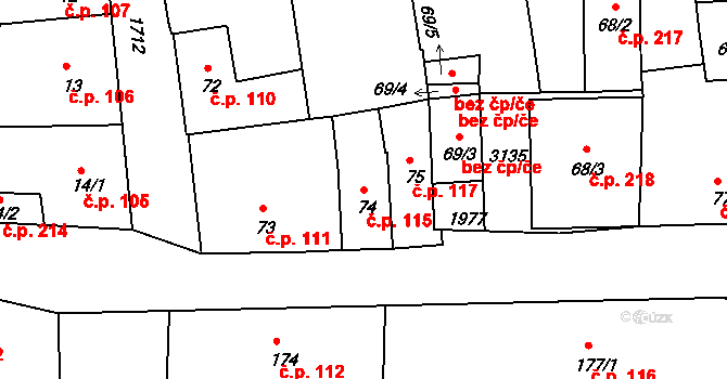 Vodňany I 115, Vodňany na parcele st. 74 v KÚ Vodňany, Katastrální mapa