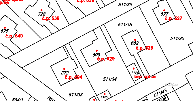 Kryry 529 na parcele st. 699 v KÚ Kryry, Katastrální mapa