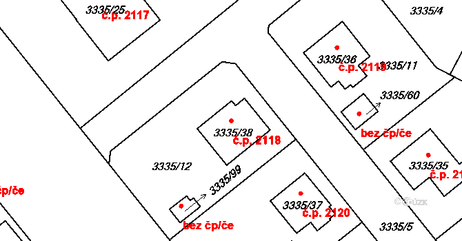 Louny 2118 na parcele st. 3335/38 v KÚ Louny, Katastrální mapa