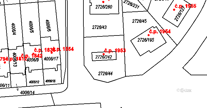 Tachov 1953 na parcele st. 2726/242 v KÚ Tachov, Katastrální mapa