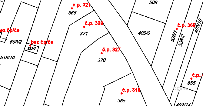 Šakvice 327 na parcele st. 370 v KÚ Šakvice, Katastrální mapa