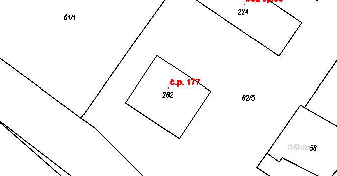 Valy 177 na parcele st. 262 v KÚ Valy nad Labem, Katastrální mapa