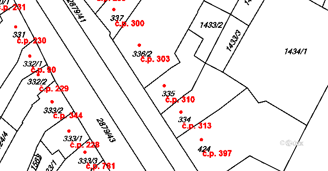 Bystřice pod Hostýnem 310 na parcele st. 335 v KÚ Bystřice pod Hostýnem, Katastrální mapa