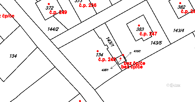 Hrubčice 248 na parcele st. 134 v KÚ Hrubčice, Katastrální mapa