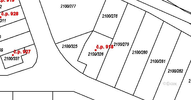 Ždánice 918 na parcele st. 2100/326 v KÚ Ždánice, Katastrální mapa