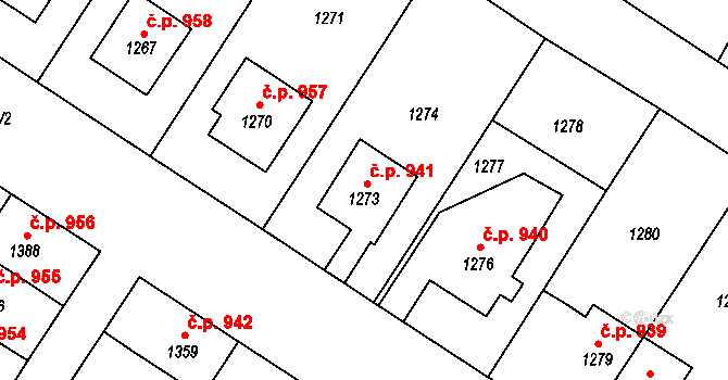 Miroslav 941 na parcele st. 1273 v KÚ Miroslav, Katastrální mapa