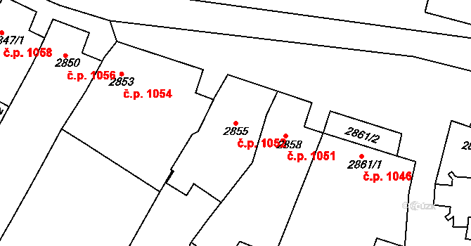 Rakšice 1052, Moravský Krumlov na parcele st. 2855 v KÚ Moravský Krumlov, Katastrální mapa