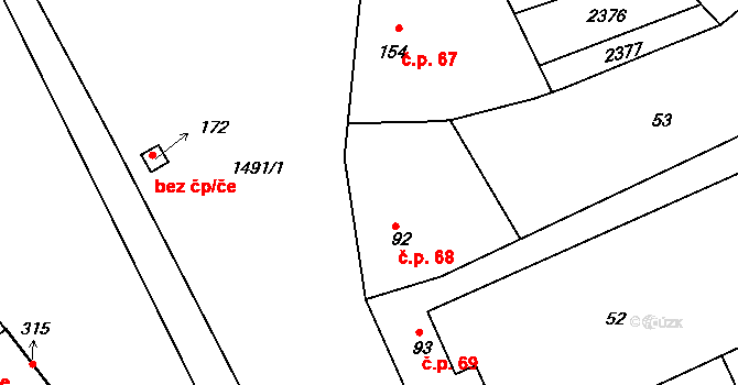 Jezeřany-Maršovice 68 na parcele st. 92 v KÚ Jezeřany, Katastrální mapa